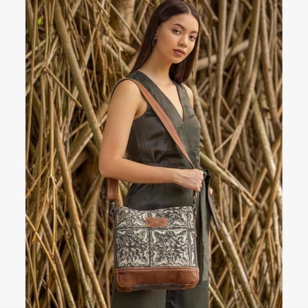 Myra Bag Labyrinthian Small Crossbody Bag made from upcycled Cotton VGUC
